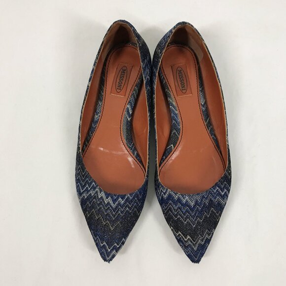 Missoni Italy Blue zig zag sparkly knit ballet flats - Picture 3 of 7